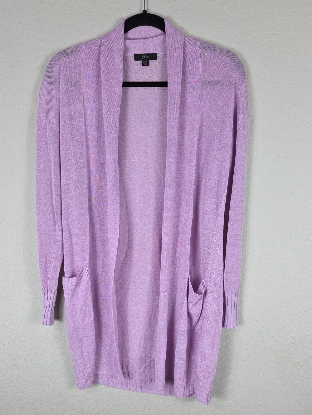 J Crew Open cardigan sweater in linen blend Lavender Pockets Long Sleeves XXS